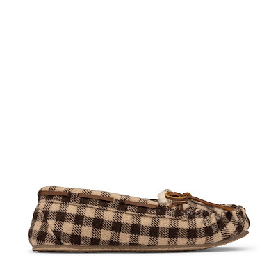 Main view of Womens Minnetonka Cally Slipper - Brown Gingham Plaid