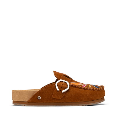 Main view of Womens Minnetonka Buckle Clog - Brown Sunset