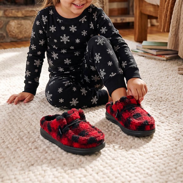 alternate view HEYDUDE Wally Slipper Buffalo Plaid - Little Kid / Big Kid - Flame Scarlet / BlackALT1C