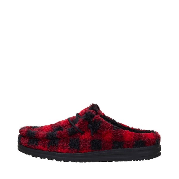 alternate view Mens HEYDUDE Wally Slipper Buffalo Plaid - Flame Scarlet / BlackALT1