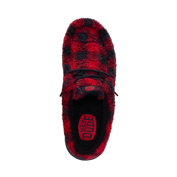 alternate view Mens HEYDUDE Wally Slipper Buffalo Plaid - Flame Scarlet / BlackALT2