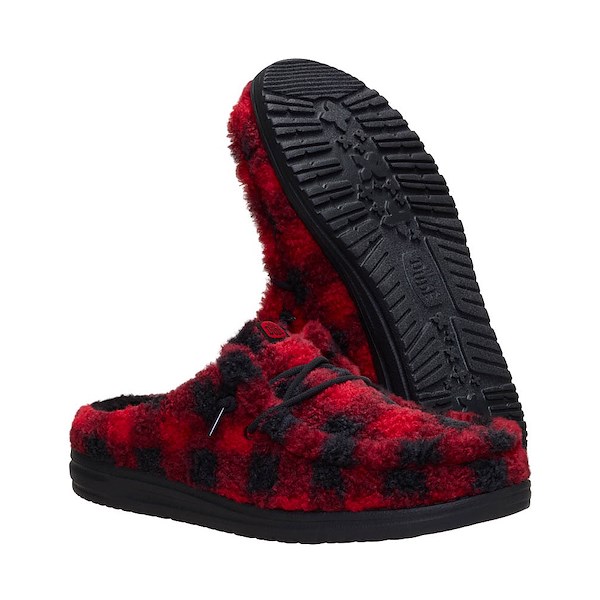 alternate view Mens HEYDUDE Wally Slipper Buffalo Plaid - Flame Scarlet / BlackALT3