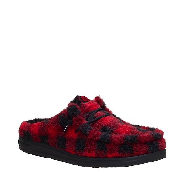 alternate view Mens HEYDUDE Wally Slipper Buffalo Plaid - Flame Scarlet / BlackALT5
